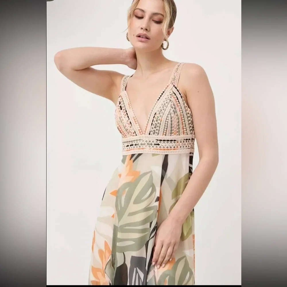 Guess Women Multi Foliage Form Print Eco Serena Dress NWT 228.00